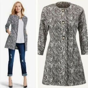 CAbi Gray Zig Zag Ponte Knit Button Up 3/4 Sleeve Jacket Size XS Style 3034